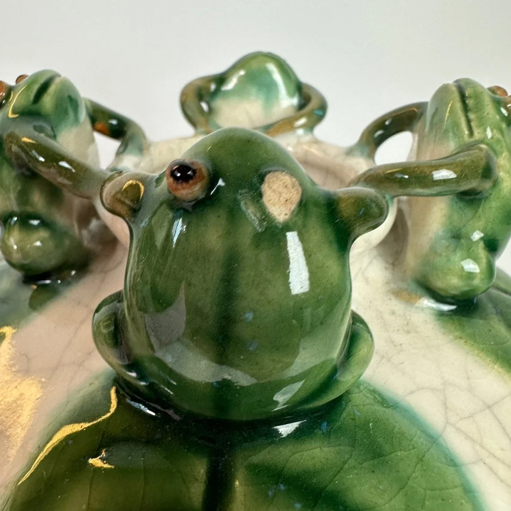 VTG‎ Majolica Frog Round Ceramic Art Pottery Vase